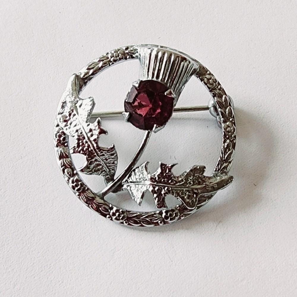 Elegant Silver and Red Floral Brooch